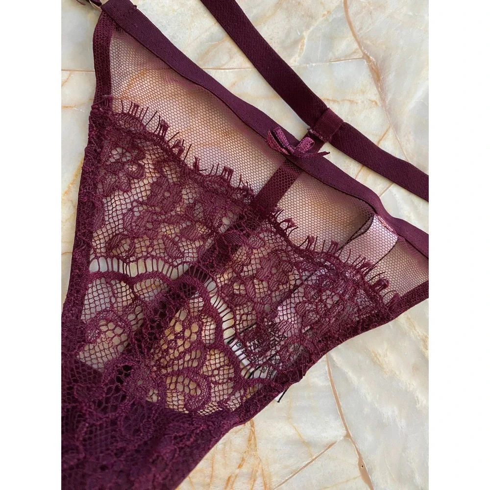 Victorias Secret Dream Angels Burgundy Lace Strappy V-String Panty Small
